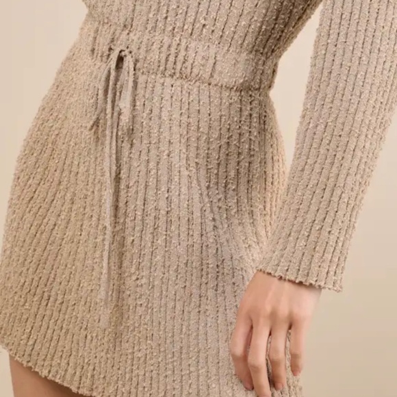 Lulus Considerable Charm Beige Boucle Knit Sweater Mini Dress - Size S - Picture 2 of 5